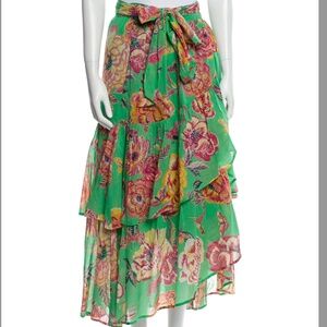 NEW Banjanan Green Flounce Ruffle Skirt Eliza's Rose Garden Pattern S